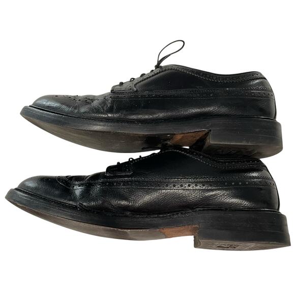 Hanover Black Wingtip Shoes Men 8.5 Leather Dress Lace Up Oxfords Vintage READ main image 5